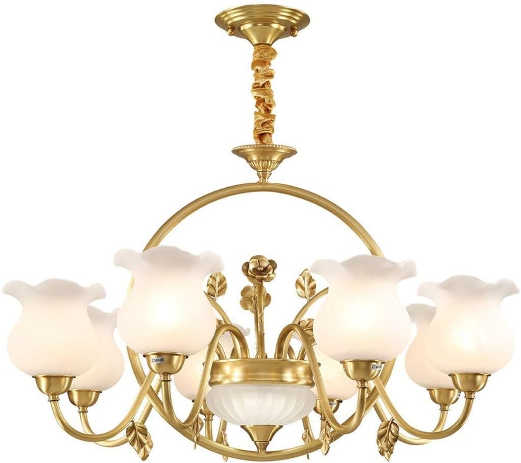 GDD Pendant Light Fixtures Ceiling Light European Warm Romantic Creative Personality Simple Copper 8 Lamp Head Flower Shape Lighting
