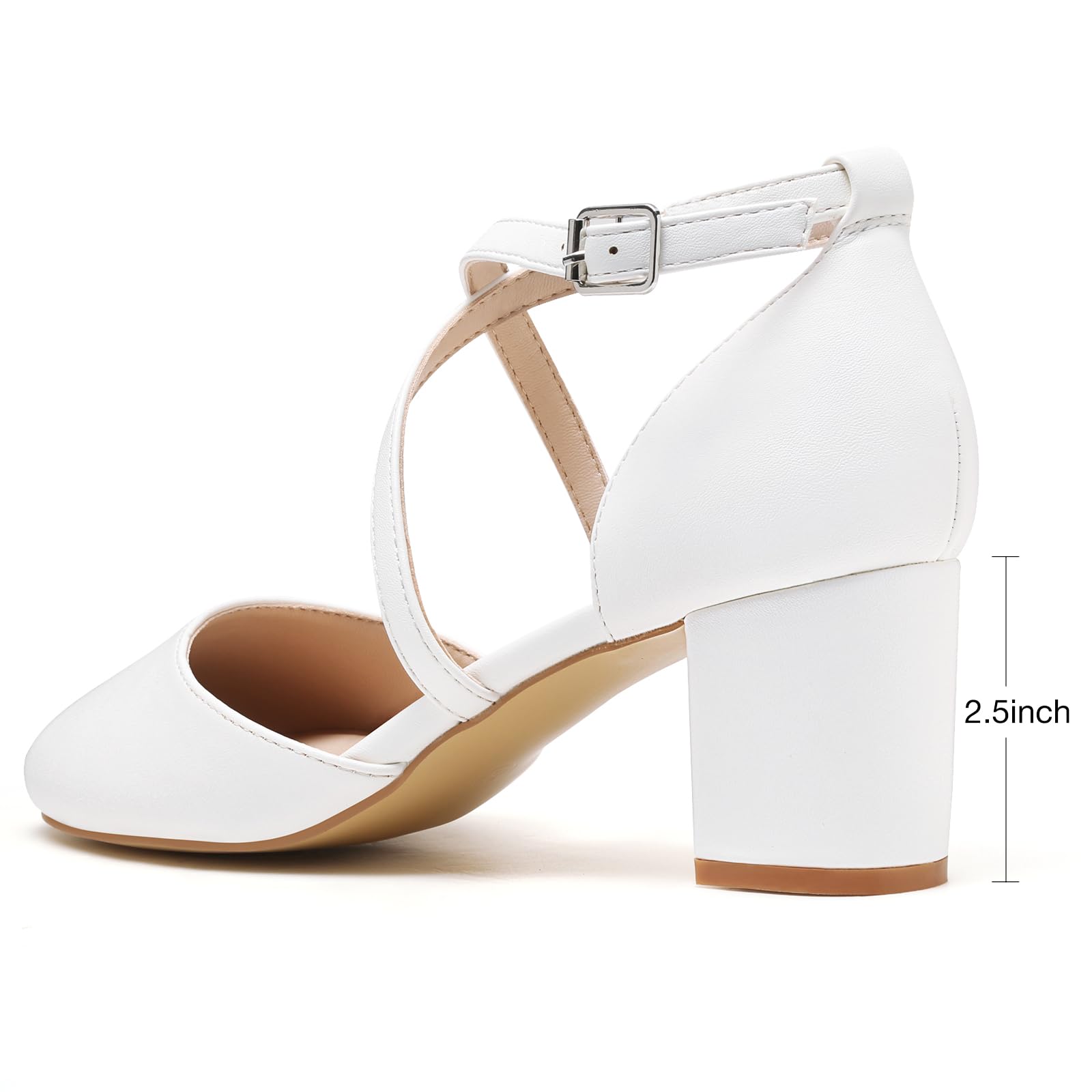 Greatonu Scarpe col Tacco Donna Eleganti Decollete a Cinturini Incrociati Punta Chiusa Sandali con Tacco da Sposa Decolte Tacco Medio Largo