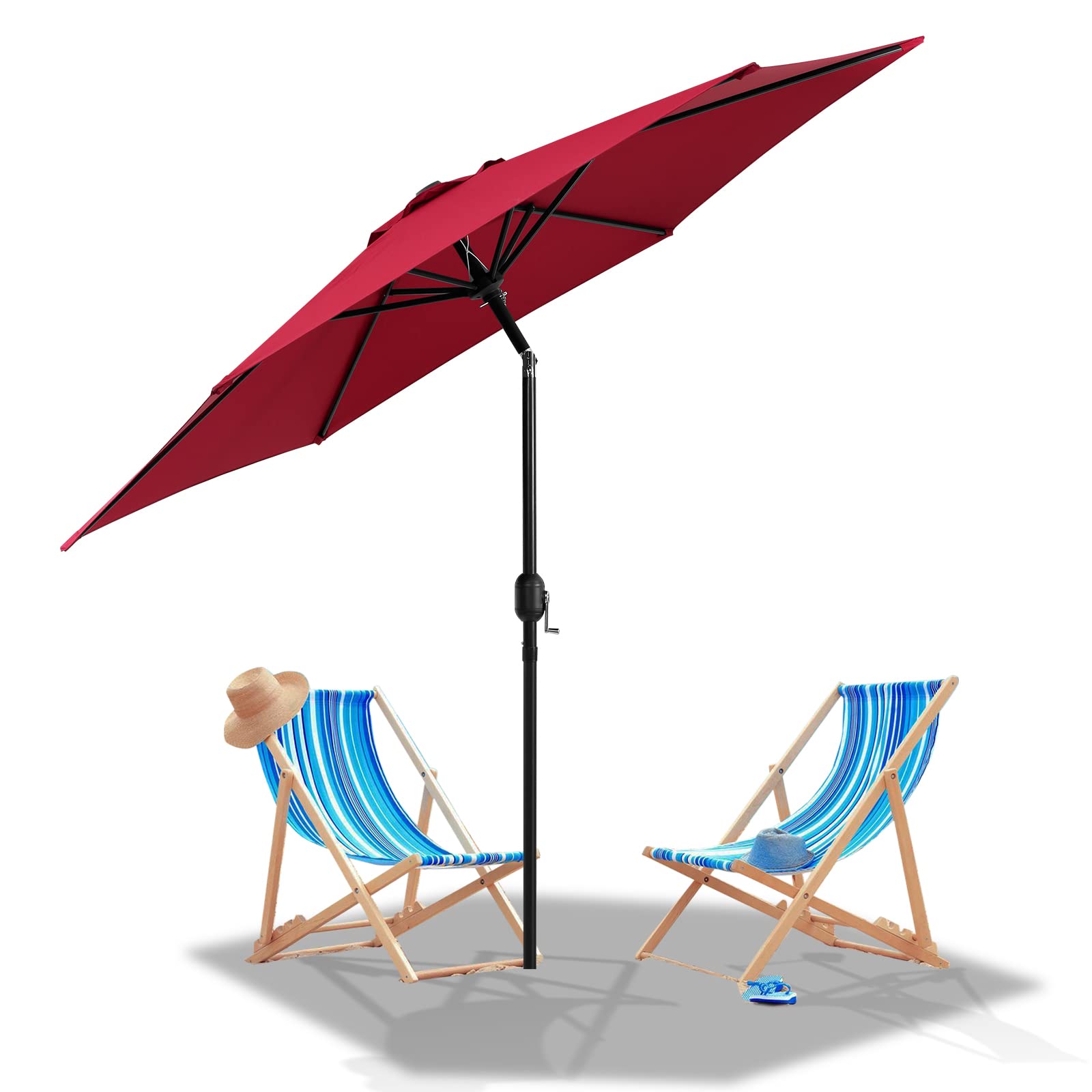 Parasol przeciwsłoneczny, składany parasol plażowy, regulowany kąt nachylenia i wysokość, parasol plażowy na balkon, taras, plażę, bez stojaka, antracyt, czerwony, 270cm
