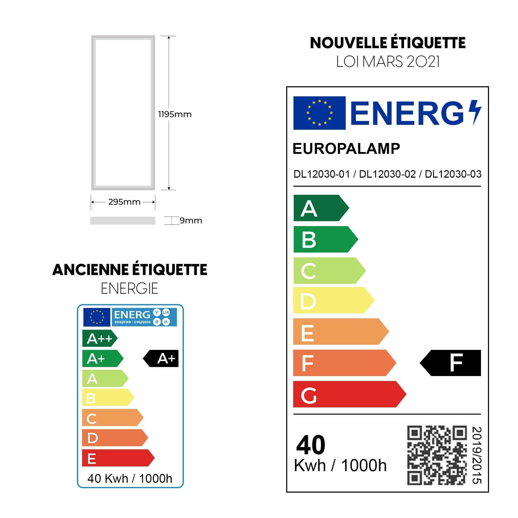 Europalamp 12 Dalles LED PREMIUM Ultra Slim 120x30 40W Blanc Froid 6000k
