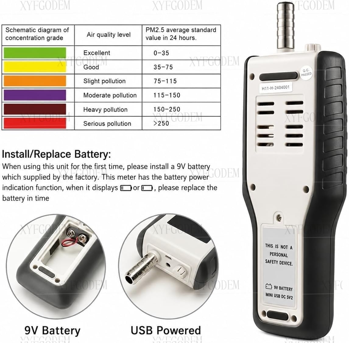 Partikeldetektor PM2.5 HT-9600, Staubzähler mit LCD-Display, 7,1 cm (2,8 Zoll), Luftqualitätsmesser für die Überwachung von 0,3-2 Mikron, Temperatur und Luftfeuchtigkeit