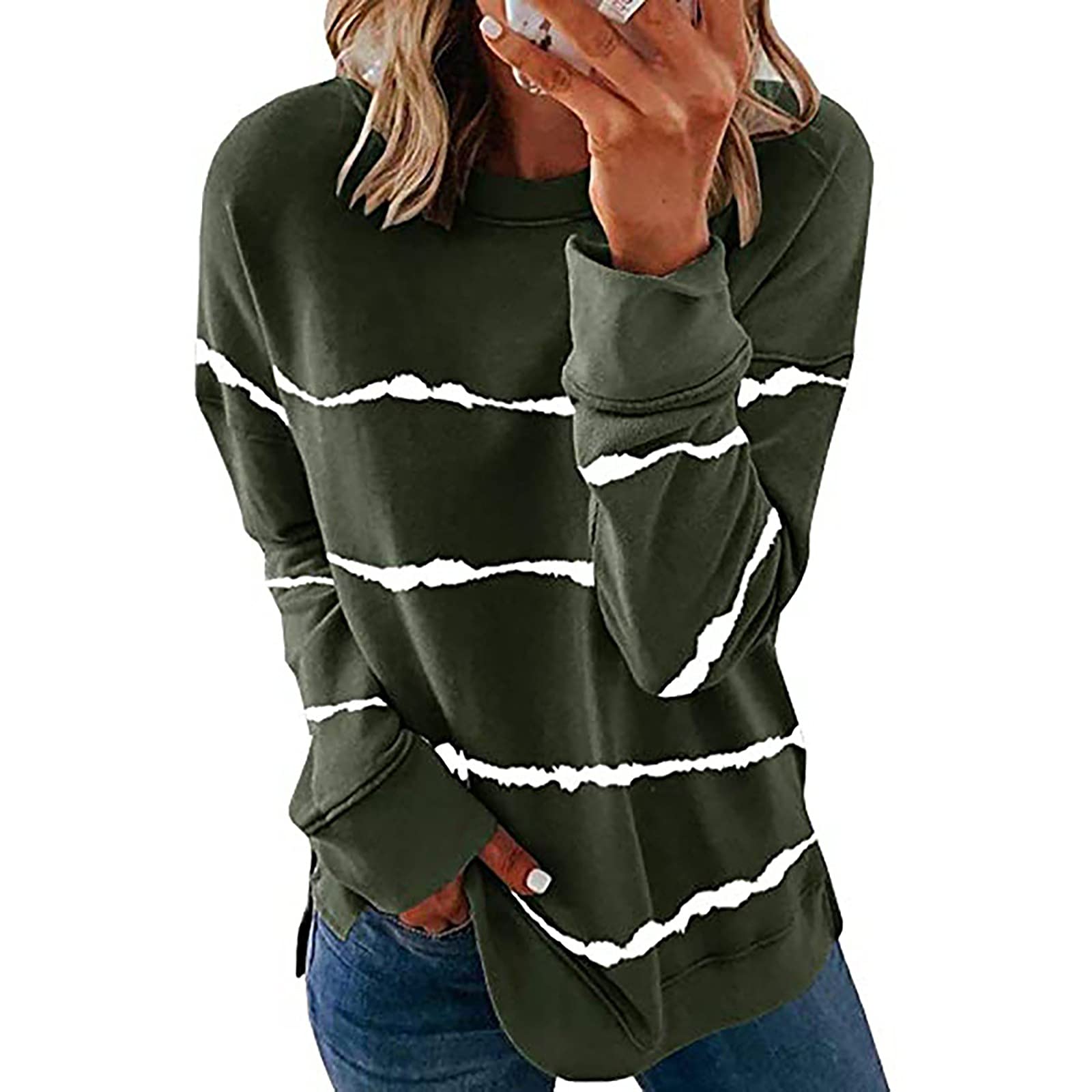 YUTANRALFall Tops for Women 2023 Trendy Plus Size Crewneck Sweatshirts Fashion Dressy Casual Loose Long Sleeve Shirts Tunic