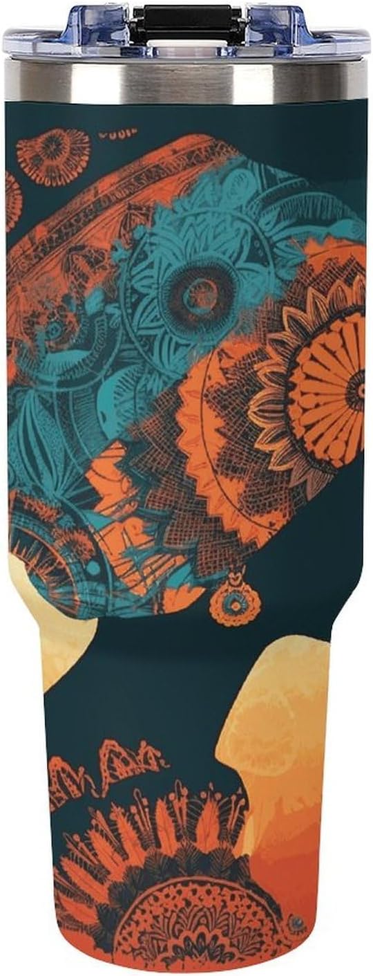 Woman Wearing Headscarf Tumbler 40 Oz with Handle&Lid Large Car Cup Stainless Steel Vacuum Travel Mug Insulated Water Bottle Leak-proof Portable Coffee Cup for Home Car Outdoor