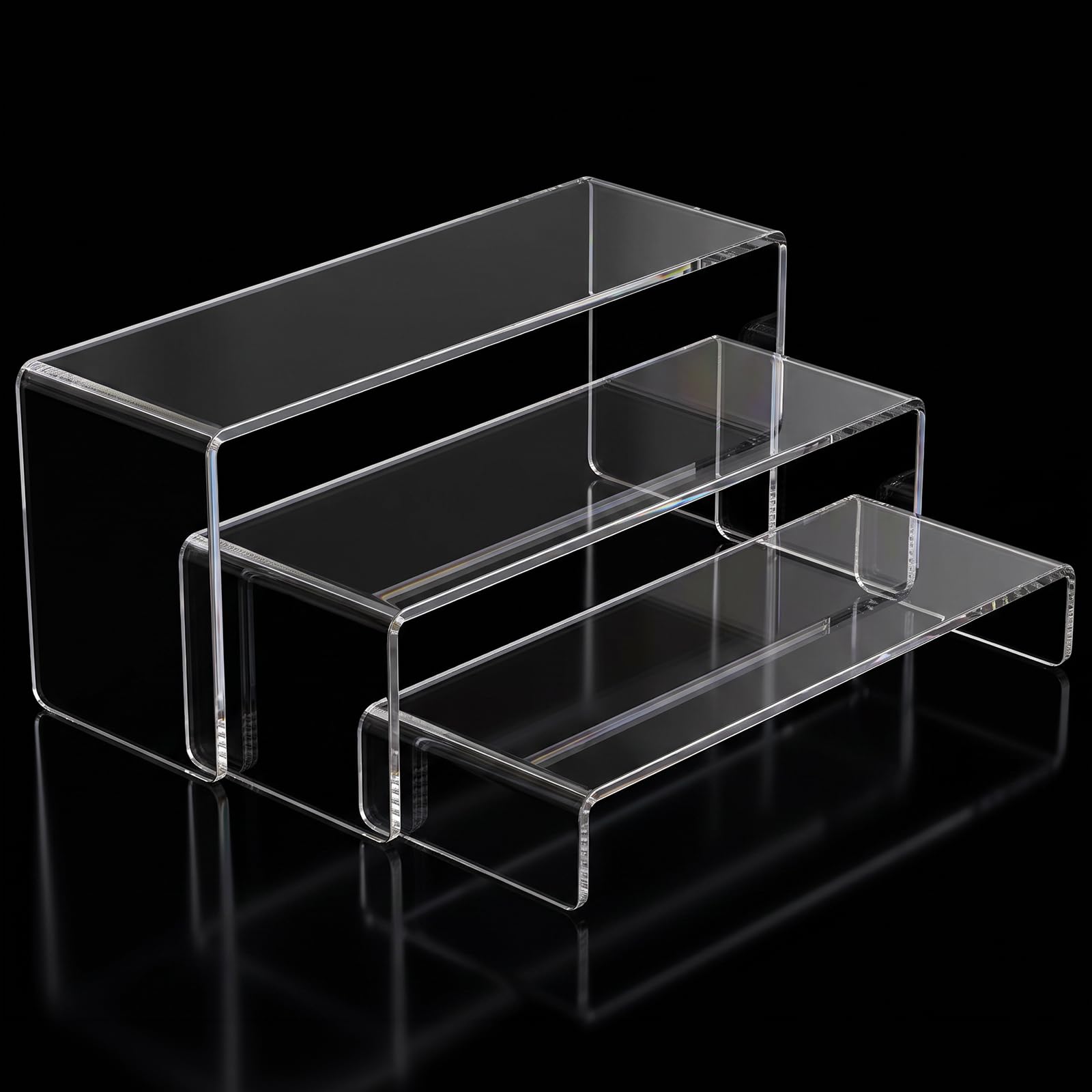 NIUBEE Élévateur de présentation en acrylique à 3 étapes - 30,5 cm - Grande étagère rectangulaire transparente pour présentoir à cupcakes