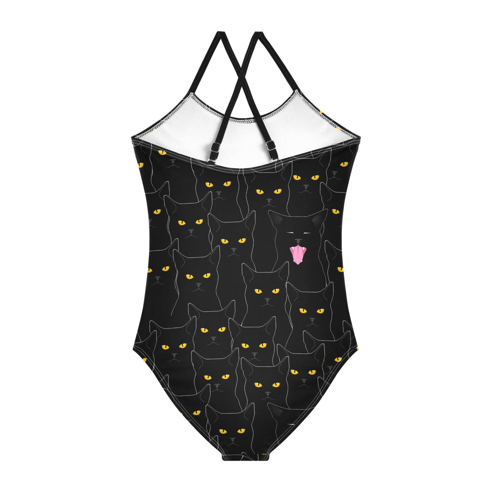 JHKKU Girls One Piece Black Cats Swimsuits Quick Dry Beach Swimwear Bathing Suit for Beach 9-10T