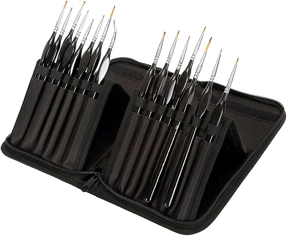 15Pcs Detail Paint Brush Set Miniature Painting Brushes Kit Professional Mini Paint Brushes Set with Carrying Case