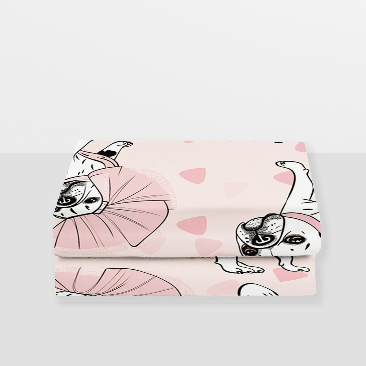 Biancheria da letto confortevole Simpatico bulldog francese 3 pezzi Lenzuolo doppio con angoli stampato con 2 federe Lenzuola in tessuto rosa extra morbido in microfibra spazzolata 160 x 200 + 30 CM