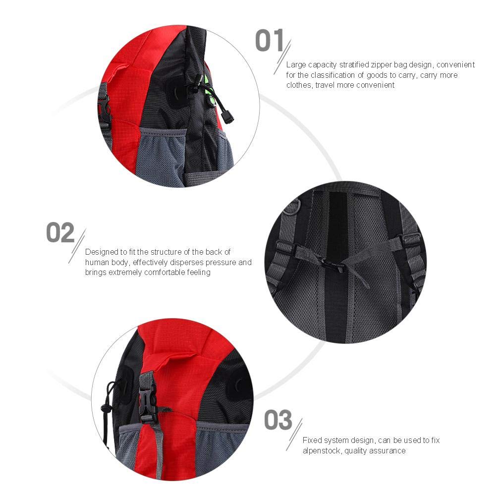 Bolsa de trekking de 50L, Mochila deportiva a prueba de agua Senderismo Mountaintop Moto Ski Unisex Mochila(rojo) Montañismo Y Camping Paquete De Montañismo