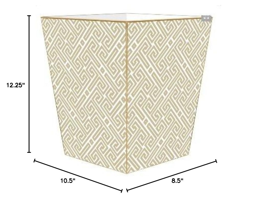 Tan & White Fret Pattern Wastepaper Basket-fluted