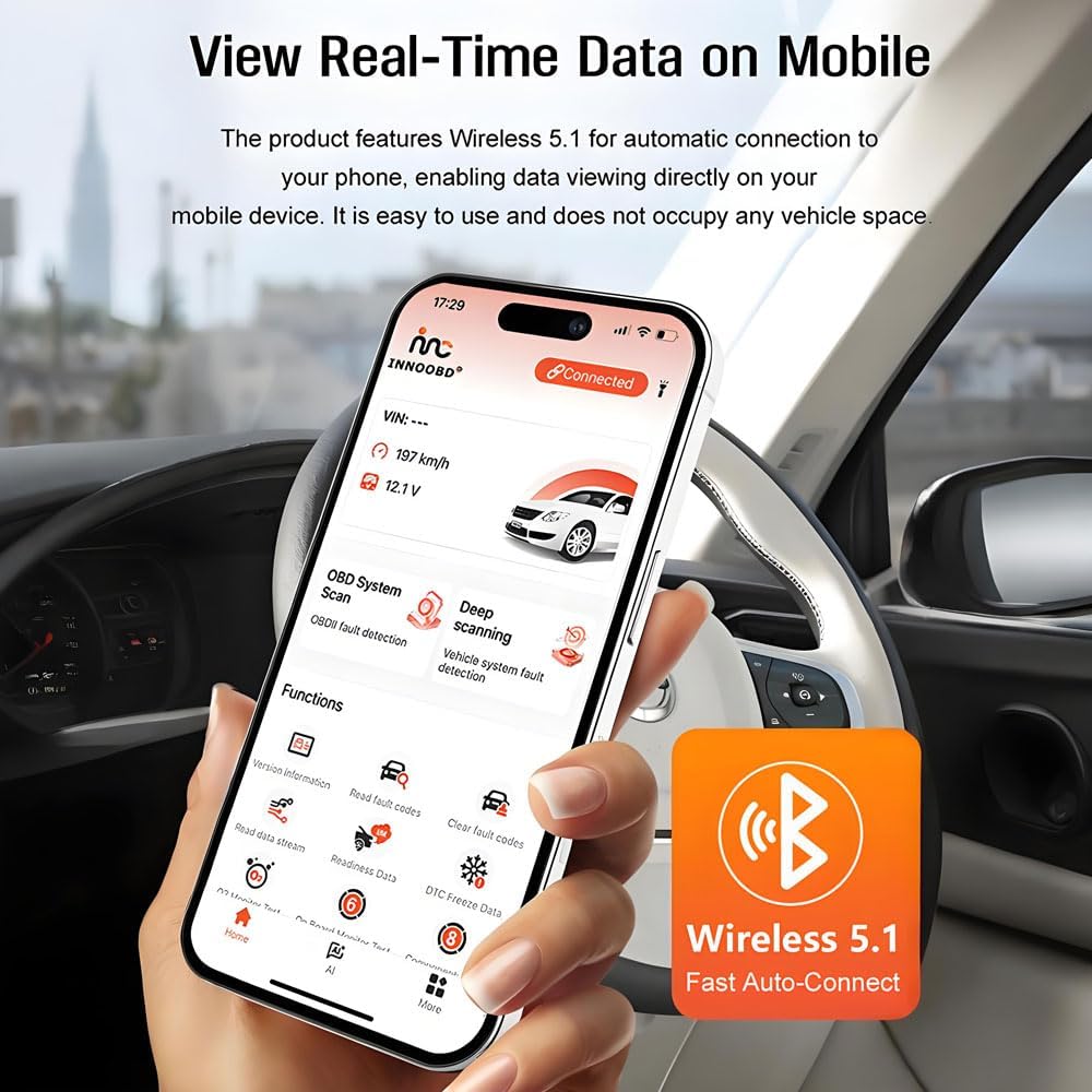 Panlong Bluetooth OBD2 Scanner for iPhone iOS Android, Engine ABS SRS Code Reader, Car OBDII Diagnostic Tool with Free App