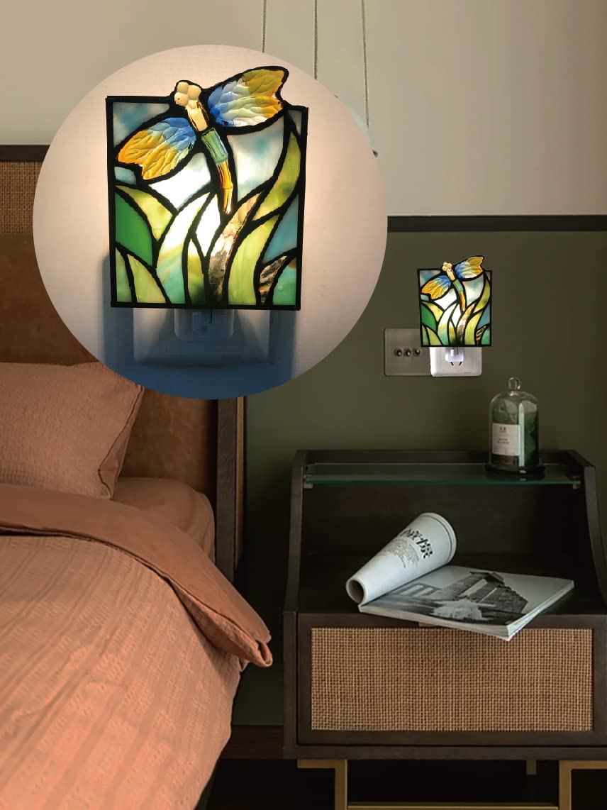Luce notturna piccola libellula in vetro colorato, adatta per camera dei bambini, camera da letto, corridoio e così via, un bel regalo. DYM9011
