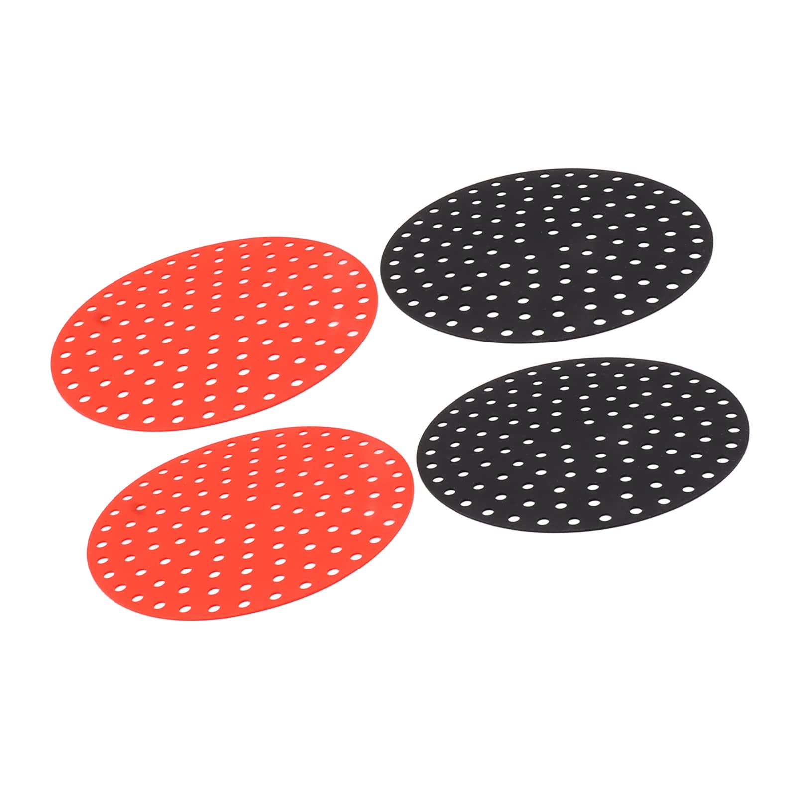 4PCS Round Air Fryer Mat High Temperature Oilproof Reusable Silicone Air Fryer Liner for Air Fryer Accessories (2 X 20cm/7.9in Red, 2 X 20cm/7.9in Black)