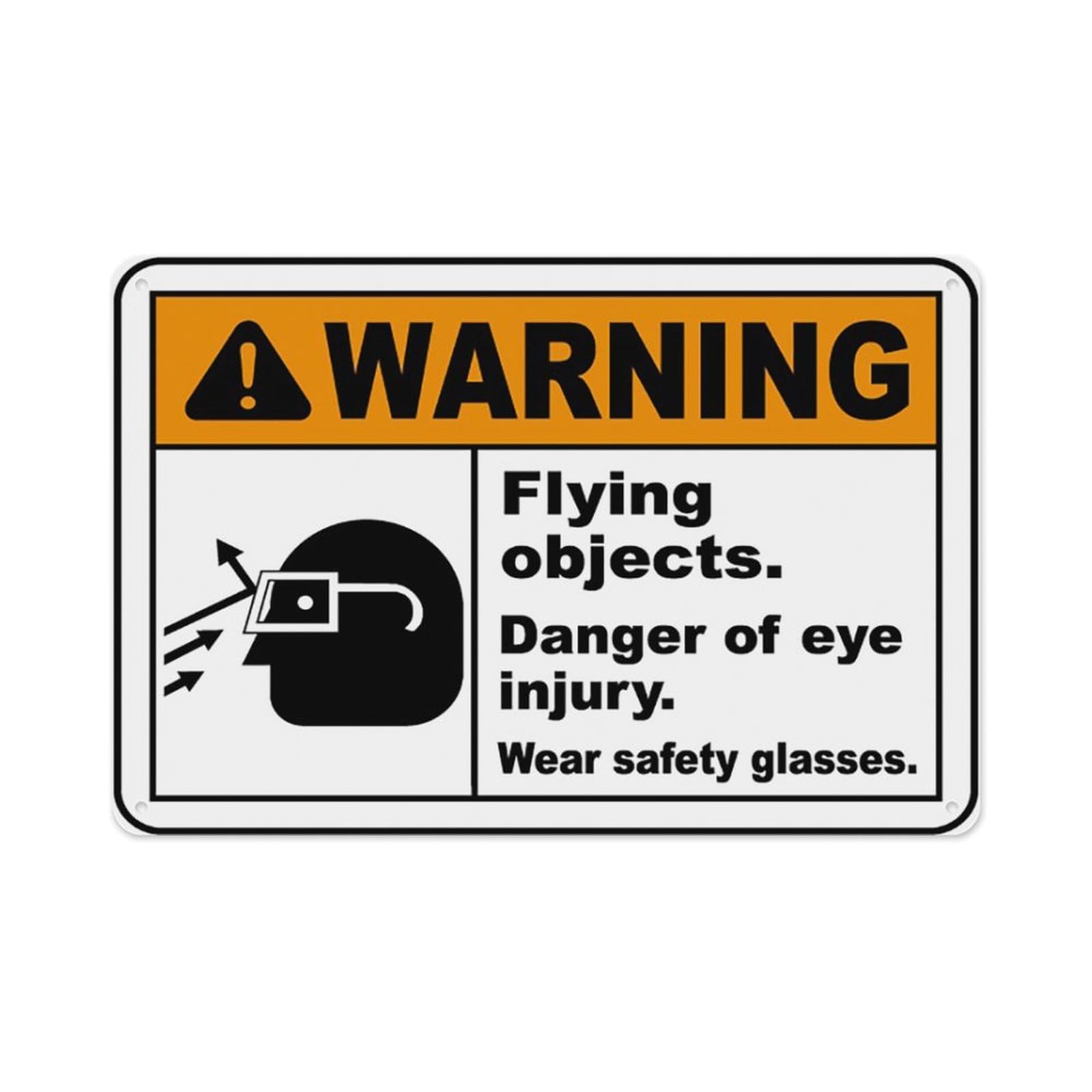 Peiyeety A08 Flying Objects Wear Safety Glasses Sign Aluminum Tin Warning Signs For Home Outdoor Garden 12X16 Inches