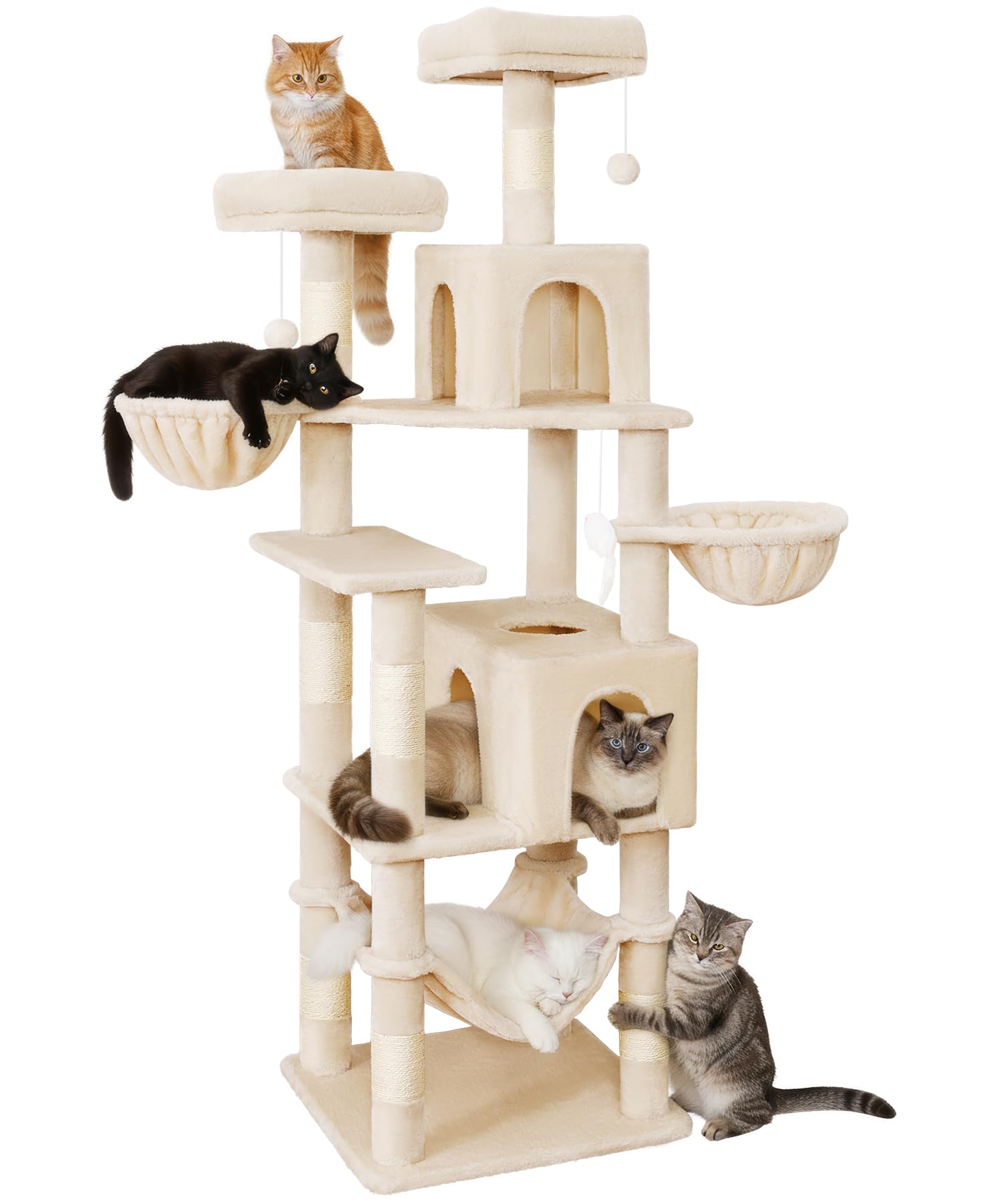 AMHANCIBLE Tall Cat Tree, 70 Inch Cat Tower for Indoor Cats, Multi-Level Cat Tree with Scratching Post, Hammock, Hanging Basket, Large Cat Condos for Adult Cats Kittens, Beige, PT18BG - image 8