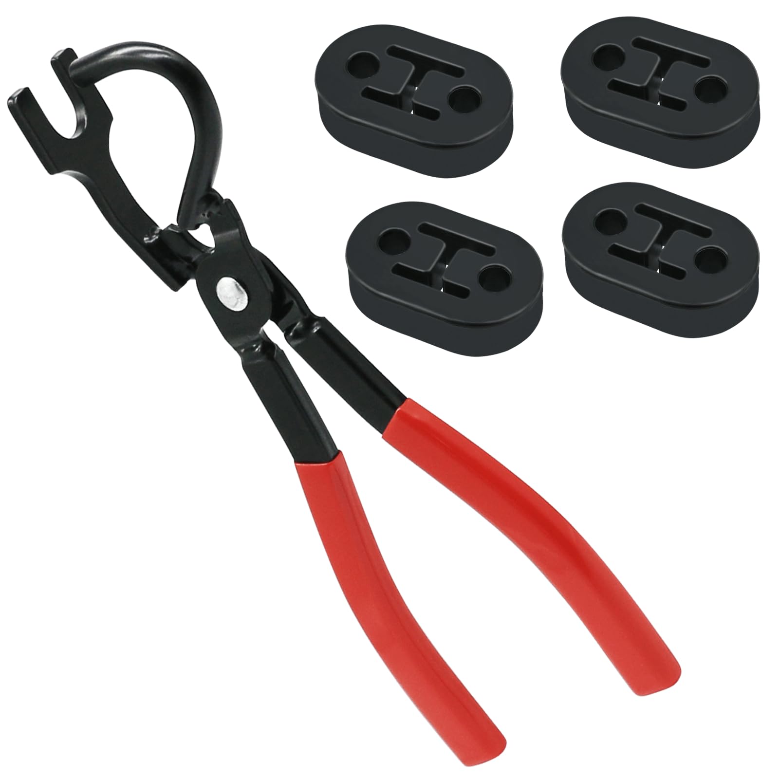 Exhaust Hanger Removal Pliers and 2 Hole Universal Exhaust Insulator Muffler Hanger,Hole Diameter 0.47Inch,Universal Exhaust Insulators Muffler