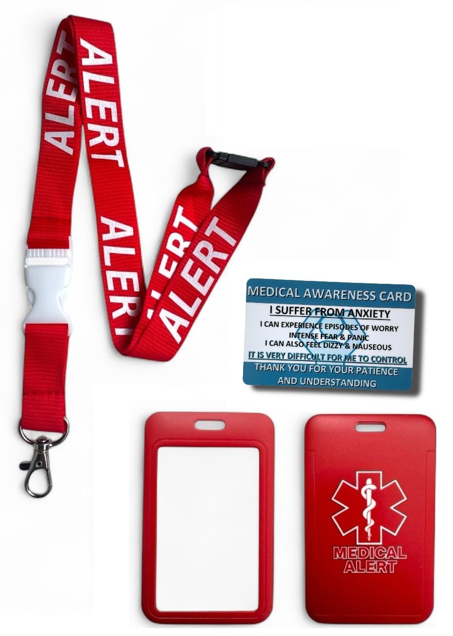 Medical Alert Lanyard with Matching Enclosed Card Holder & Medical Awareness Card (Anxiety)