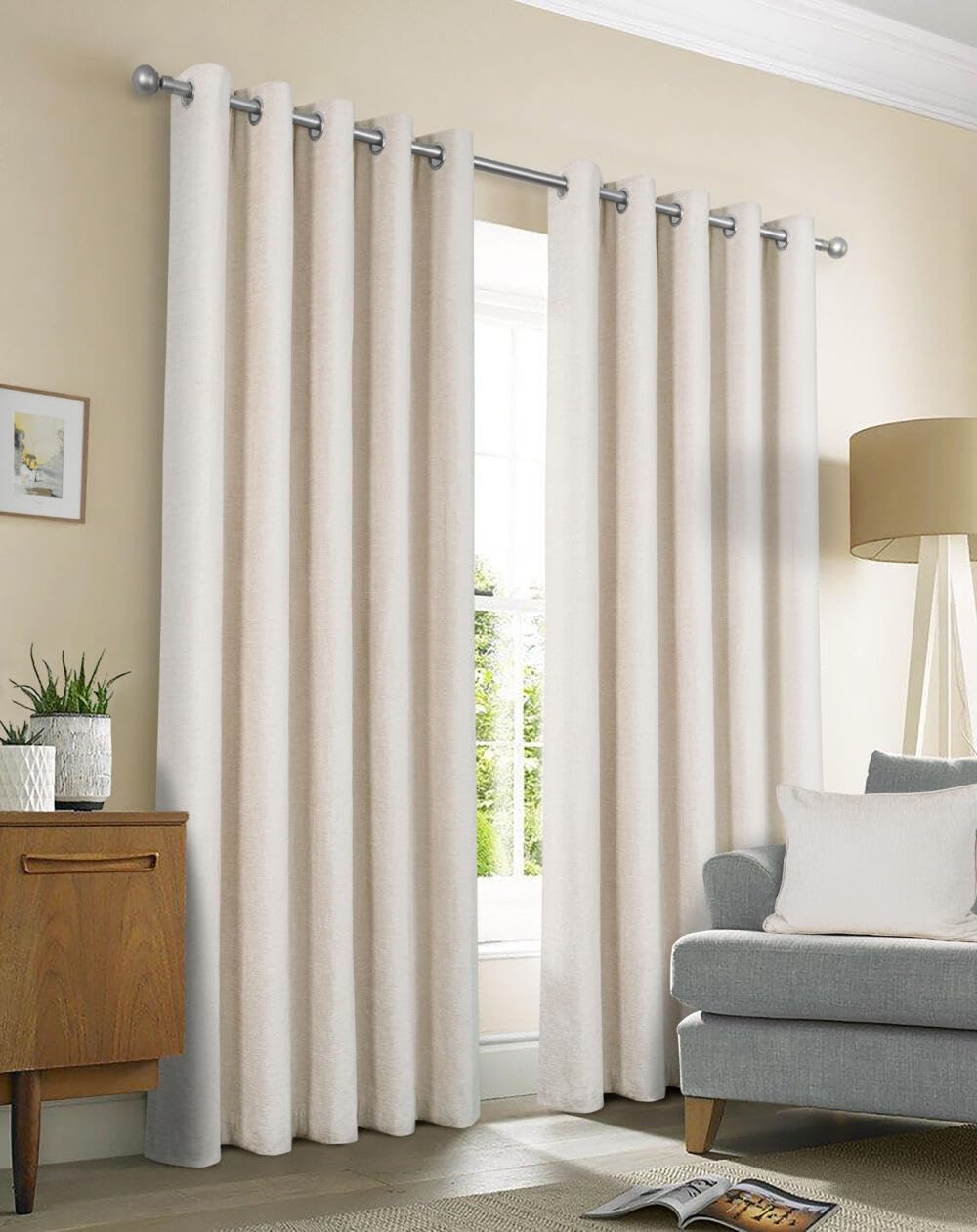 Pikk Natural - Thermal Amberley - Plain Thermal Lined Curtains - 40Mm Eyelet Header - Polyester (, 66" X 54" / 168Cm X 137Cm)