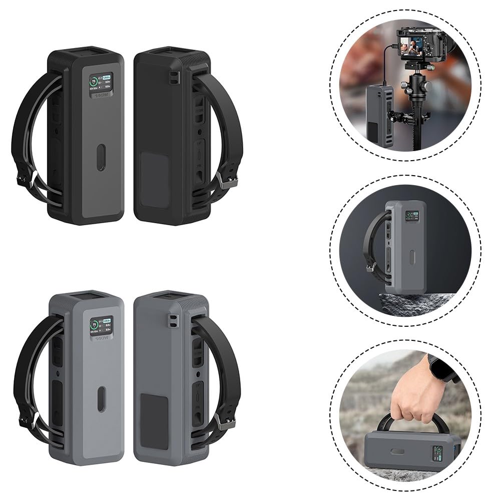 Silikon-Schutzhülle für Anker 737 Power Bank, für weiche Haut mit tragbarem Griff, 161 x 55 x 63 mm, kompatibel mit Stativhalterung (14-Zoll-Mutter), Schwarz