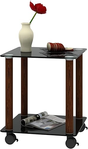 Miniatura 9 de DESIGNER97 Mesa auxiliar cuadrada de color negronogal, mesa auxiliar espacial de 2 niveles, mesita de noche moderna, mesa de sofá con estante de