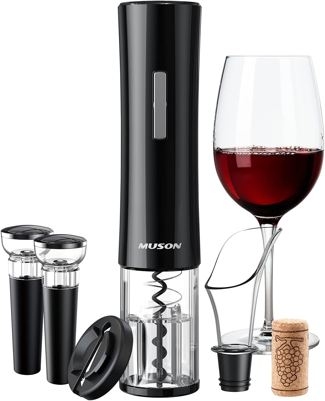 muson Wine Corkscrew Electric Wine Opener Wine Bottle Opener with Foil Cutter 2 Vacuum Stoppers Aerator Pourer, Automatic Wine Opener 4-in-1 Gift Set for Wine Lover Men Father Kitchen Party Home