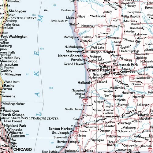 Great Lakes Wall Map National Geographic Great Lakes Map - 1987 ...