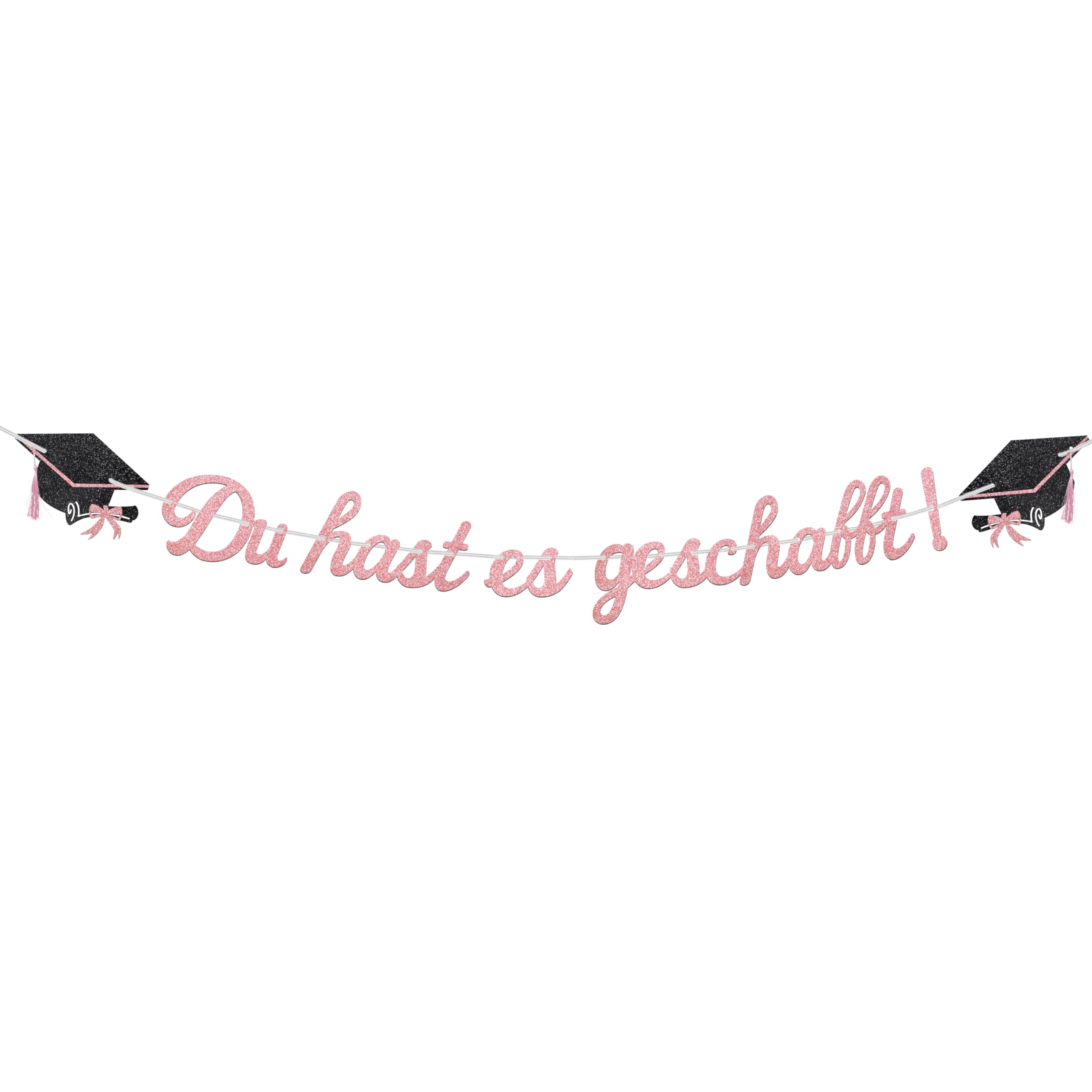 Glitzer 2026 Graduation Deko Girlande, Du hast es geschafft Abschluss Deko Banner, Bachelor Hut Hängedeko für Abitur, Bachelor und Master Graduation Abschlussparty Dekoration (Rose Gold D)