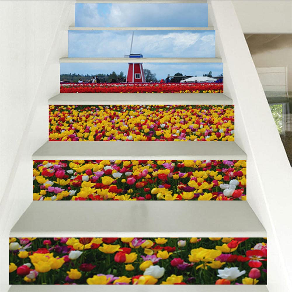 Naklejki Na Schody Mural Samoprzylepne1 Zestaw / 6 Sztuk Samoprzylepne Pcv Farm Flower Stickers Schody Dekoracyjne Naklejki Przeciwporostowe Schody Naklejki Naklejki Ścienne Naklejki Podłogowe