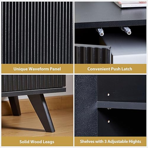 Miniatura 4 de Armario de buffet moderno con estantes ajustables, armario de acento con 2 puertas, moderno aparador buffet, gabinete de acento negro para cocina,