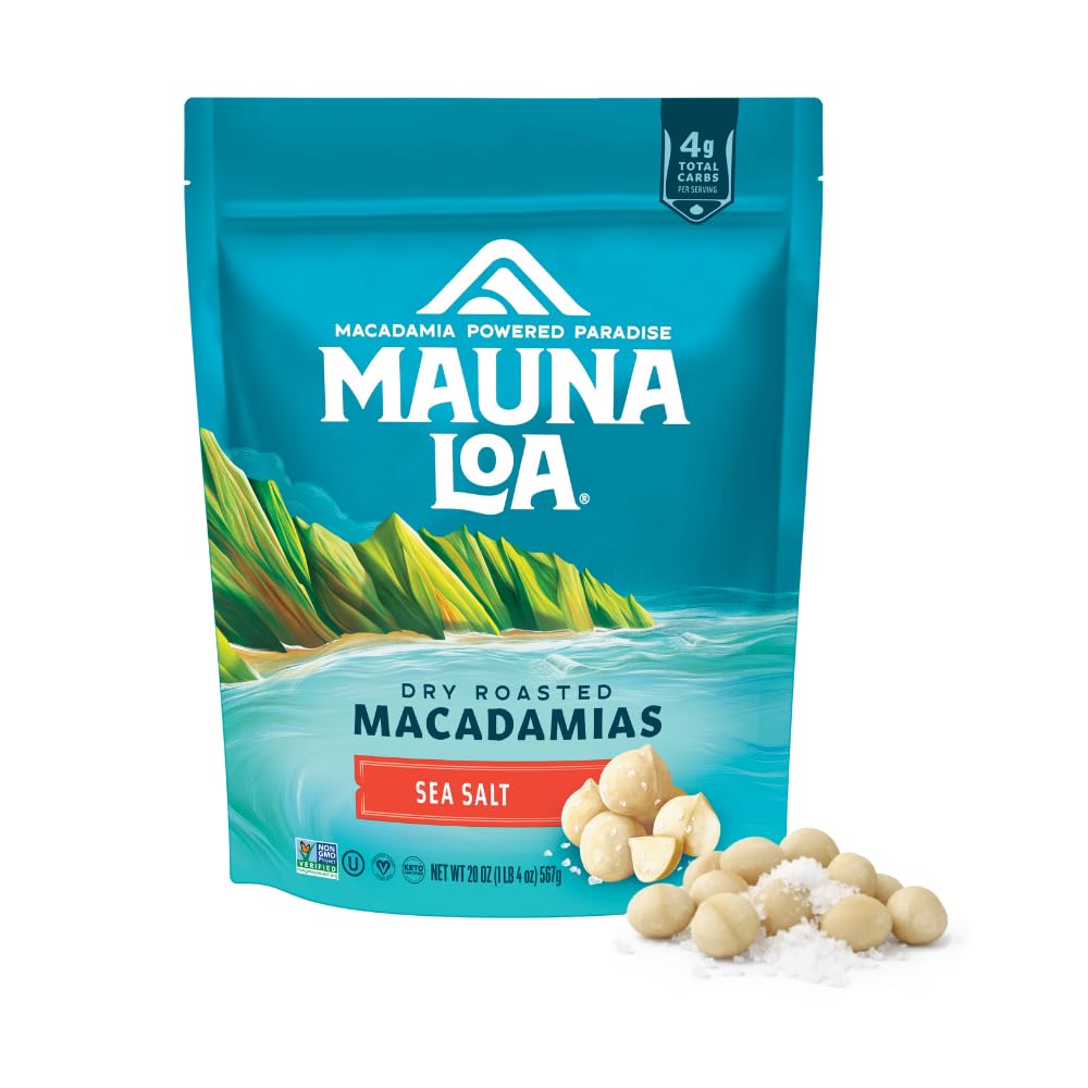 Mauna Loa Sea Salt Roasted Macadamia Nuts, Premium Hawaiian Nuts, 20oz Resealable Bag, Keto Friendly, Gluten Free Snack