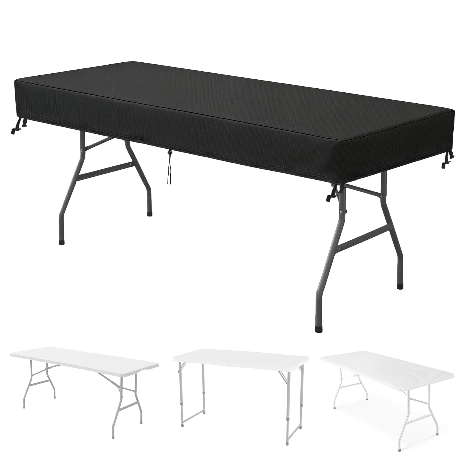 Hohong Rectangular Garden Table Top Cover Waterproof 250x160x15 cm, Outdoor Table Cover 420D Heavy Duty Oxford Fabric Windproof Garden Furniture Covers, Patio Furniture Top Covers - Black