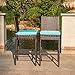 Sundale Outdoor Bar Stools Set of 2, 2 Piece Woven Wicker Bar Stools Armless, Patio Bar Chairs with Pillow & Blue Cushion, All-Weather Outdoor Patio Furniture - Steel, Brown