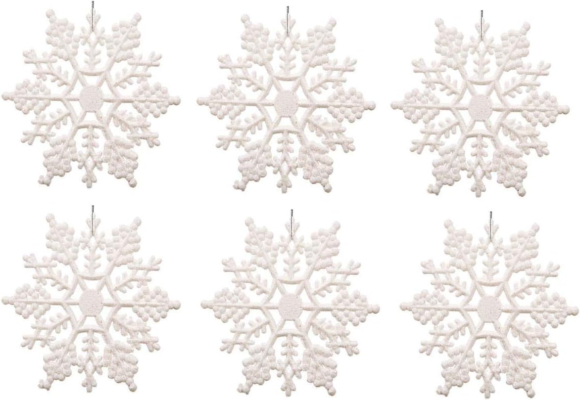 Kipokalor White Plastic Snowflake Ornaments,24pcs 3inch Tiny Sparkling Iridescent Glitter Snowflake Ornaments on String Hanger for Decorating, Crafting and Embellishing (3inch, White)
