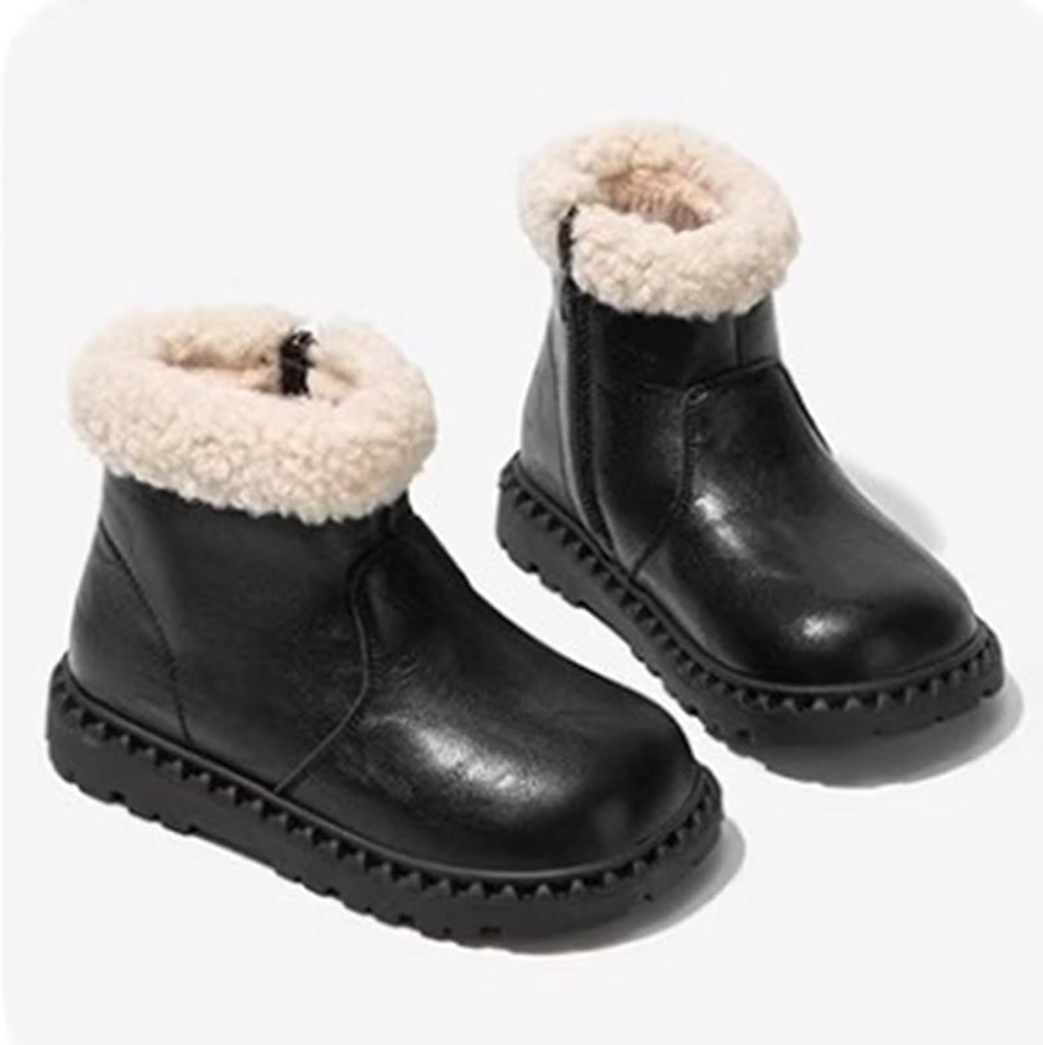 Winter Ankle Snow Boots Girl Boy Waterproof Kids Leather Slip On Combat Boot Cold Weather Outdoor Fleece Lined Warm Walking Shoes Non-Slip Comfortable Casual Side Zipper Riding Boots - Image 6