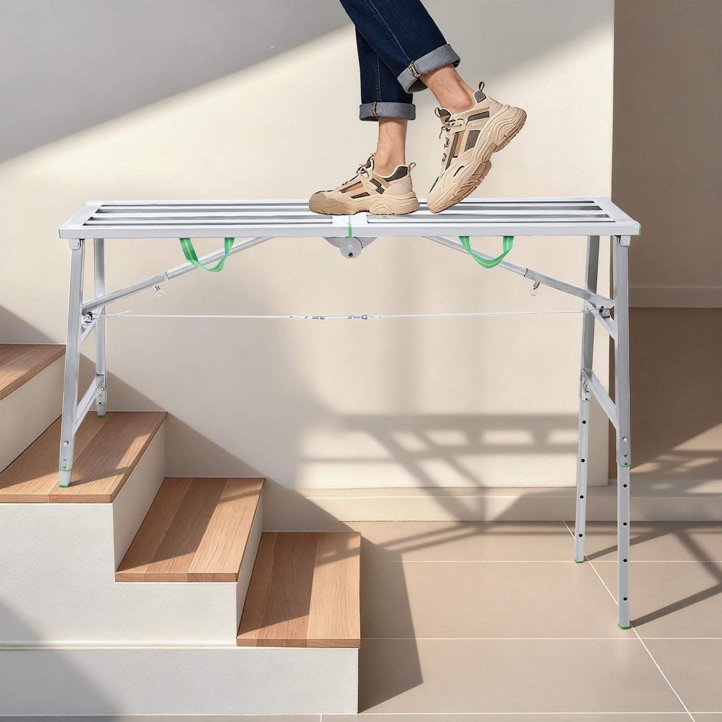 Plateforme de travail pliable - Échafaudage portable - Avec 4 vitesses réglables en hauteur de 80 à 120 cm - Plateforme de travail pliable pour la maison, l'atelier, le garage et les chantiers