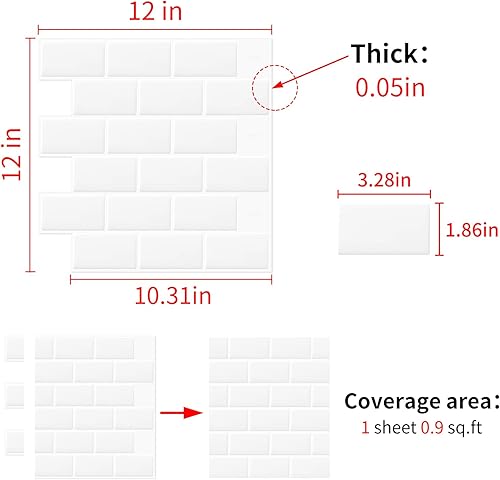 Miniatura 6 de DEWOO Azulejos de metro blanco para despegar y pegar para pared de cocina y baño, 10 hojas (12 x 12 pulgadas)