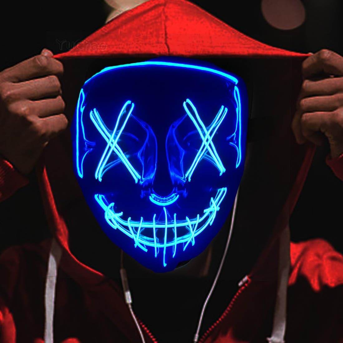 Sinlov Blue Halloween Led Light Up Mask Scary Glow Led Masks For Halloween Cosplay Masquerade Carnival Party Mask (Blue)