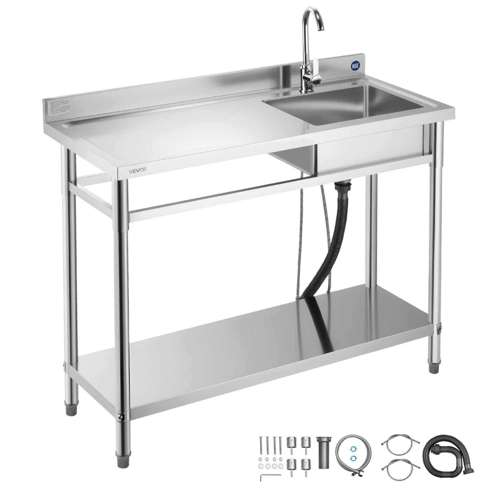 Évier cuisine utilitaire grand bac avec robinet complet pour laver les outils sans éclabousser