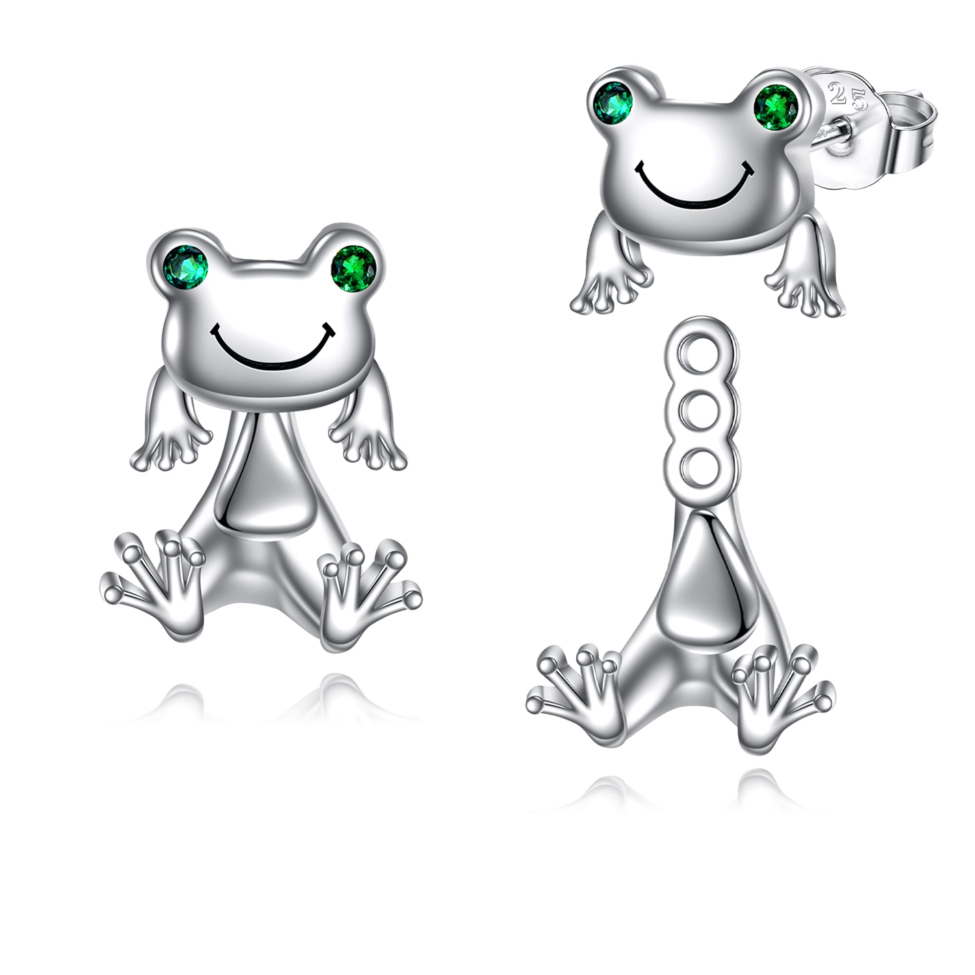 VONALA 925 Sterling Silver Black Cat Dog Hippo Snake Frog French Bulldog Bunny Cow Monkey Penguin Panda Pig Koala Fox Axolotl Stud Earrings for Women Hypoallergenic Gifts Birthday