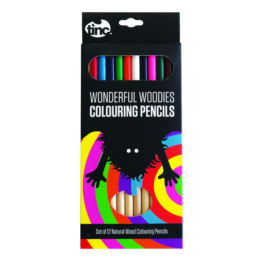 TincTinc Wonderful Woodies Natural Wood Colouring Pencils for Kids | For use at School and on homework - Pencils with a Natural Wood finish | For Girls and Boys | Pack of 12