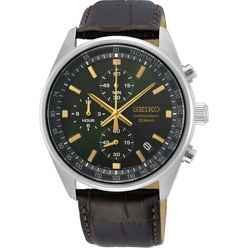 Seiko Herren-Uhr Quarz Edelstahl mit Lederband Brown strap