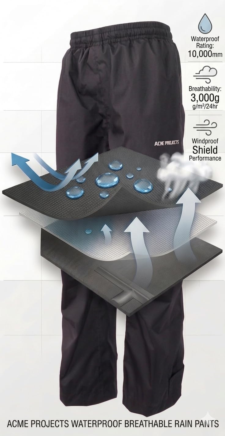Acme Projects Pantalones Impermeables, 100% Impermeables, Transpirables, con Costura sellada, 10000 mm/3000 g para Senderismo, Golf, Pesca