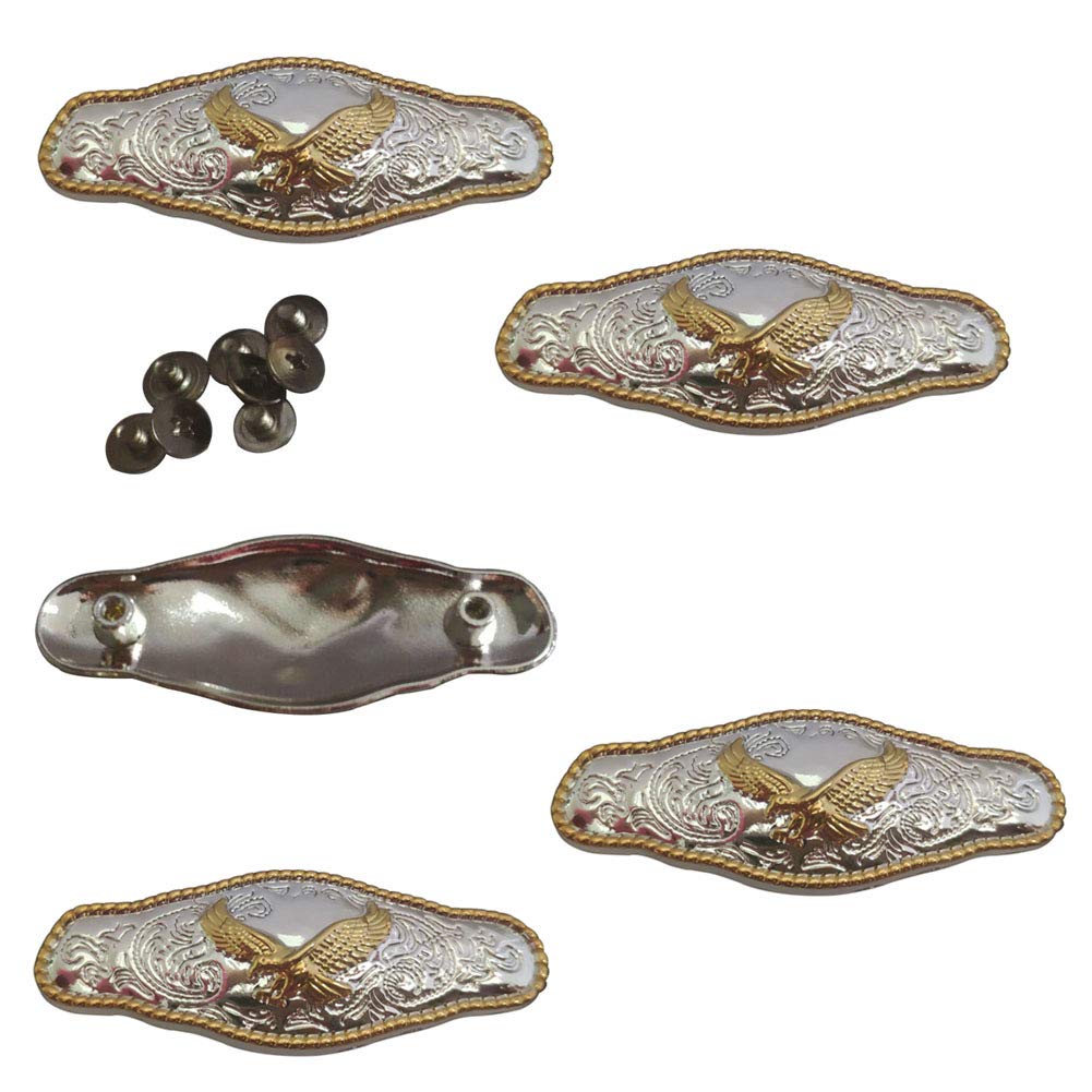 Mingchen 5 Pieces Golden Flying Eagle Carving Belt Decorative Concho Buttons Metal Castings Conchos Screw Back Rivet Luggage DIY Leather Goods Accessories