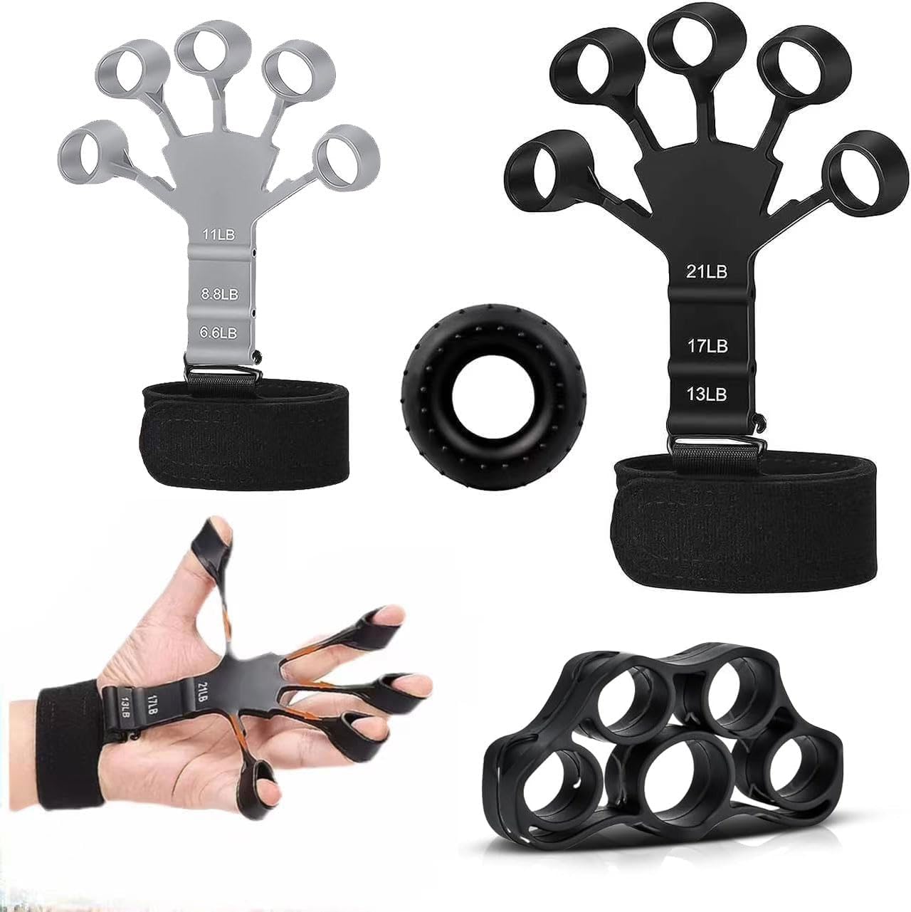 Zivkit Finger Strengthener - 2023 NEW Finger Exerciser 6PCS,Finger Trainer,6 Resistant Level Finger Exerciser, hand strengtheners for Strength Training, gripster hand strength, Finger Movement Training