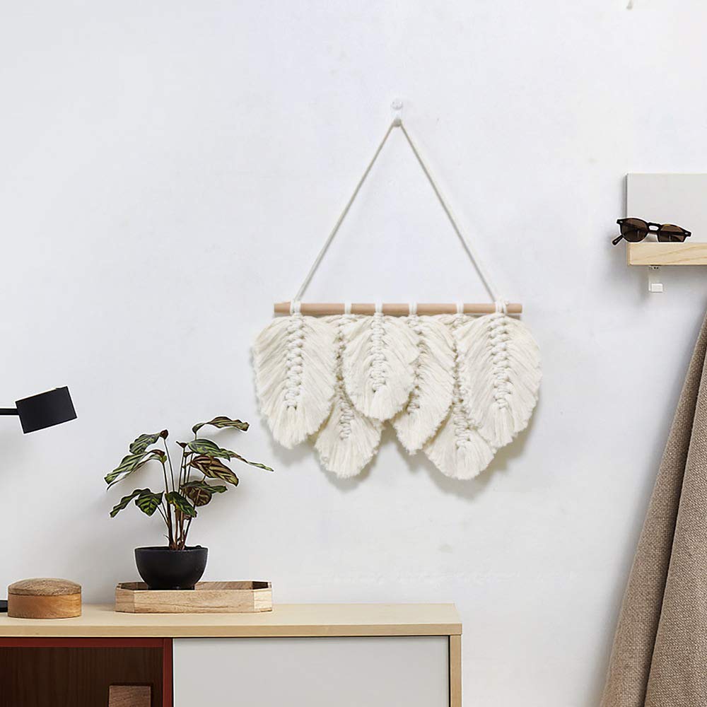 Tapisserie murale plumes Lmovutcom macramé à pompons