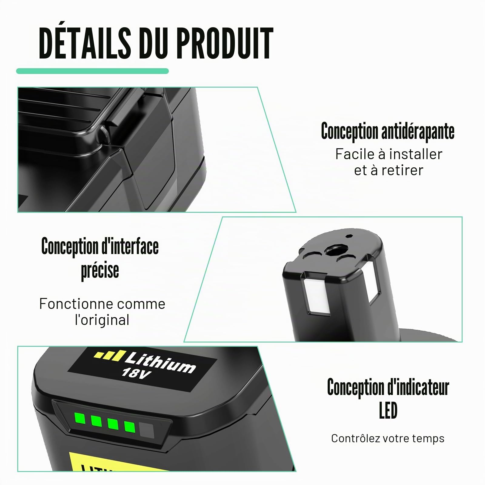 2X Remplacement pour Ryobi 18V Batterie 5.0Ah RB18L50 RB18L40 RB18L25 RB18L15 RB18L13 P108 P107 P122 P104 P105 P102 P103 (Noir Vert)