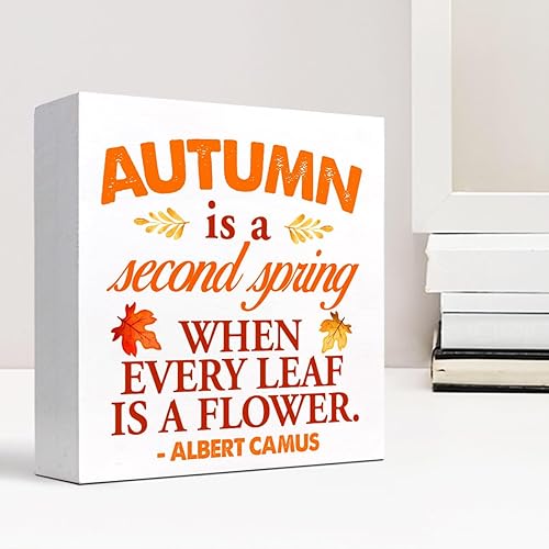 Miniatura 79 de Decoración de escritorio de otoño, Groovy Gobble Gobble Fall Thanksgiving Wood Block Sign Decoración de escritorio, caja de madera rústica de