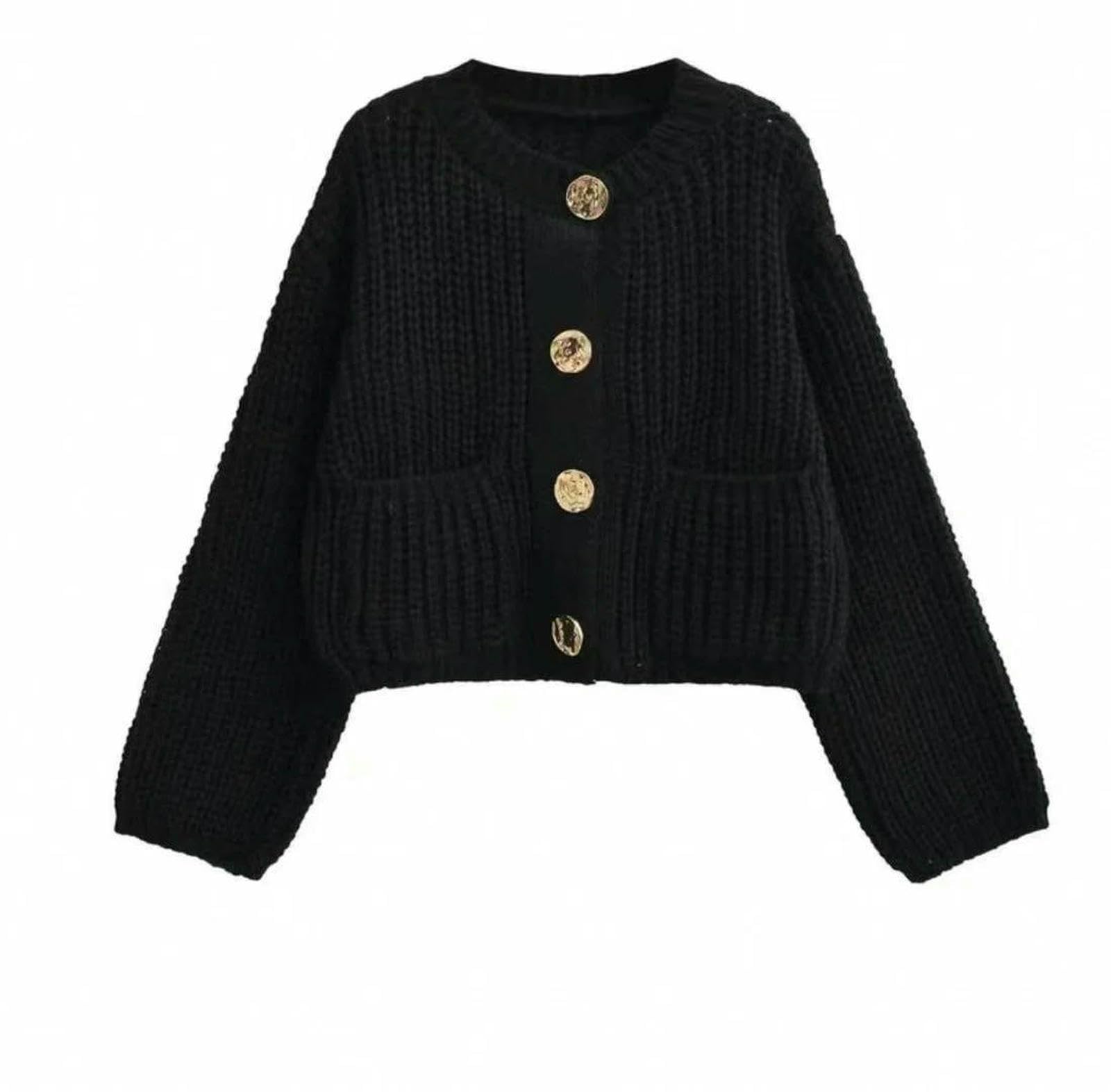 CHENSHI Maglione Donna Cardigan Lavorato A Maglia da Autunno Inverno Casual con Tasca Bottoni Manica Lunga Cappotti Larghi alla Moda Donna-Nero-m
