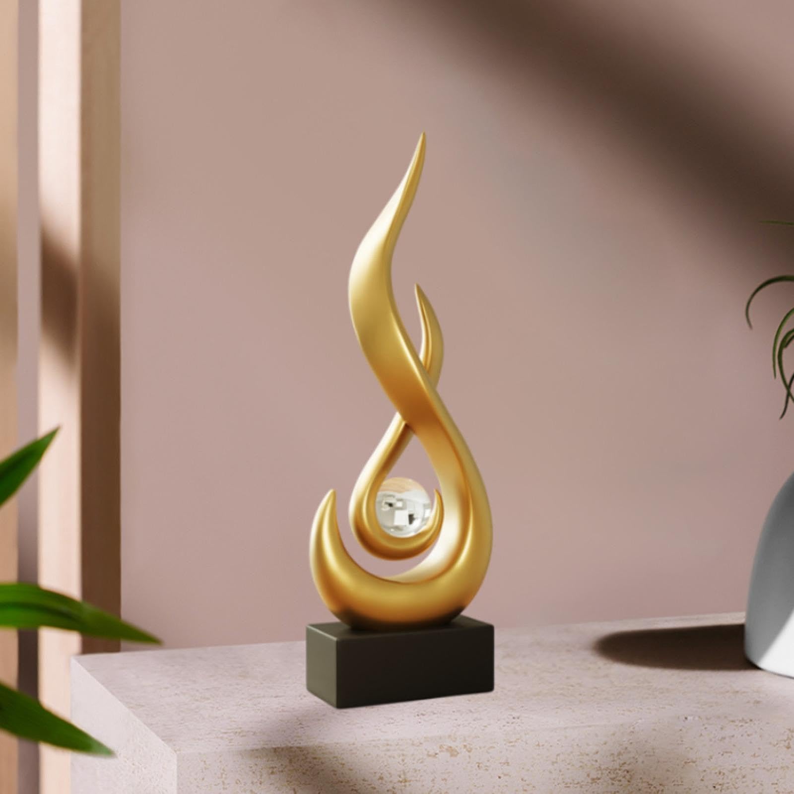 Estatua de Fuego de Resina, Adorno de Mesa, Arte Moderno para Salas de Estar, Oro, Individual