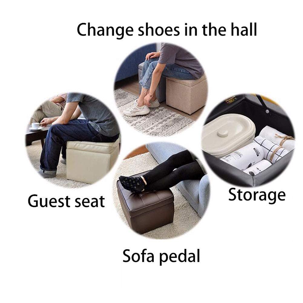 Poggiapiedi in Similpelle, Pouf Contenitore con Parte Superiore Imbottita, Sgabello a cubo, Panca.