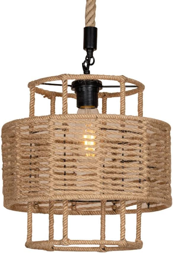GERAGUR Rustieke Industriële Geweven Hanglamp, E27 Basis Hangende Plafondlamp Verstelbare Metalen Henneptouw Hanger Verlichtingsarmatuur Voor Kitchen Island Cafe Bar Boerderij, Zwart